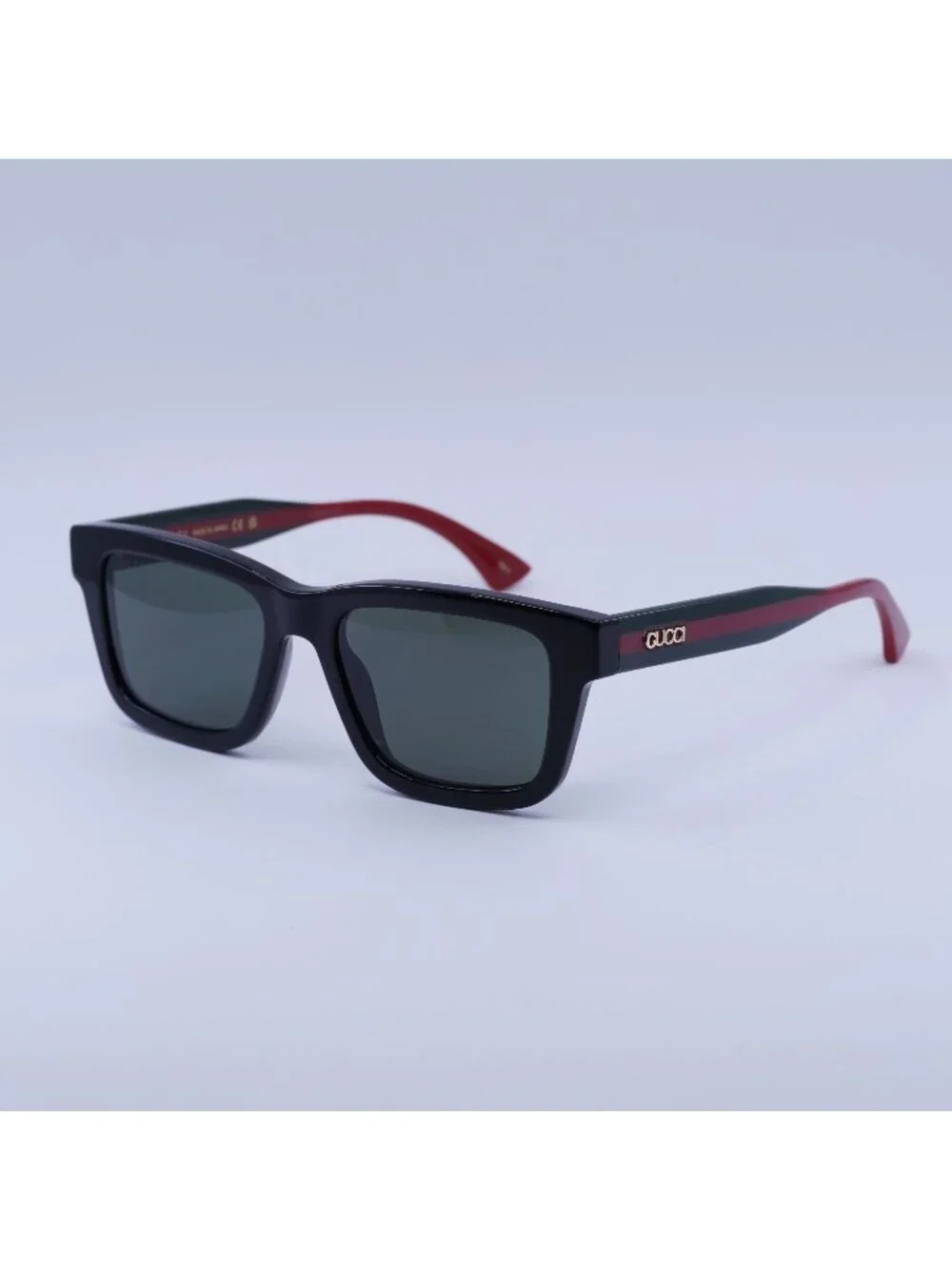 Gucci GG1869S 001 Sunglasses Black / Green / Red Square Frame, Grey Lenses